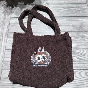 Labubu Brown Furry Tote Bag with Cute Labubu design